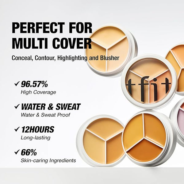 TFIT Multi-Use Pot Concealer - Triple Palette | High-Pigmented, Full Coverage & Crease-Proof